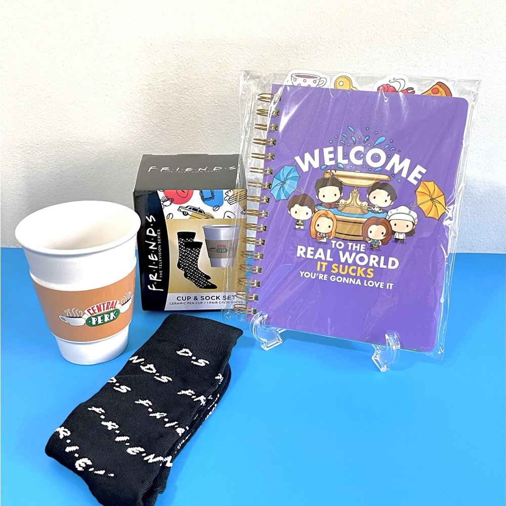 F•R•I•E•N•D•S Office Accessory Bundle ~ Pen Cup, Socks & Notepad ~ Gift Set